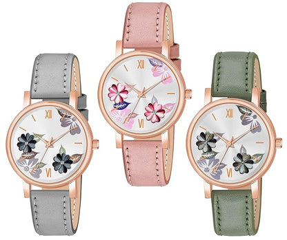 Color Flowered Dial Watch combo