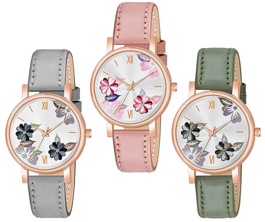 Color Flowered Dial Watch combo