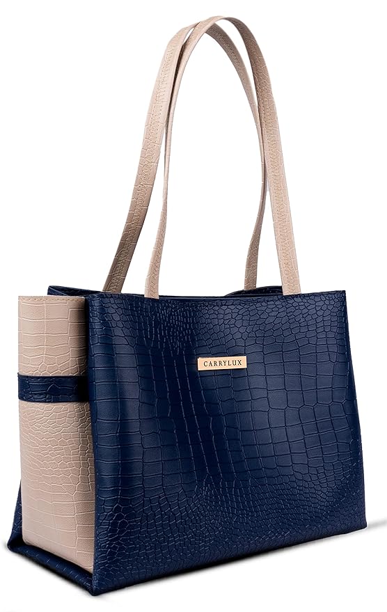 Dual Tone Large Capacity Croco Pattern Tote Handbag