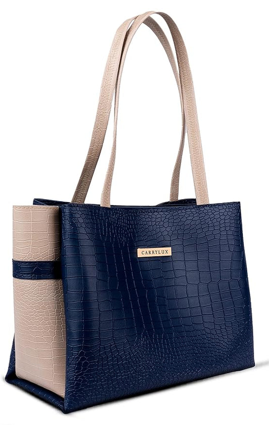 Dual Tone Large Capacity Croco Pattern Tote Handbag