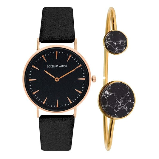 Synthetic Ilsa Black Dial Analog Watch Bracelet Gift Set