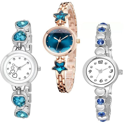 GOLDENIZE FASHION Branded Analogue Multicolor Diamond Dial and Multicolor Stainless Steel Strap combo
