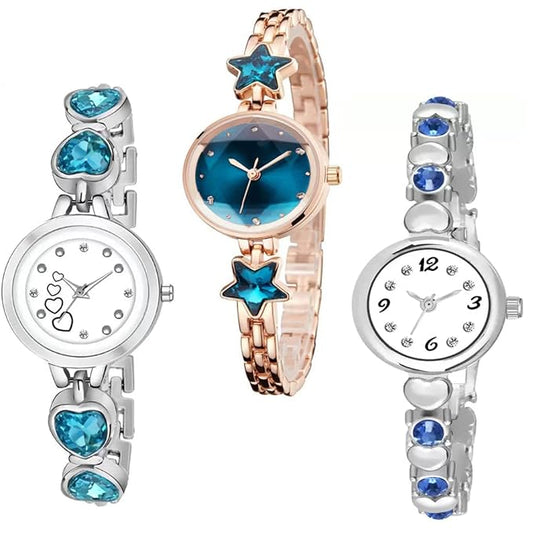 GOLDENIZE FASHION Branded Analogue Multicolor Diamond Dial and Multicolor Stainless Steel Strap combo