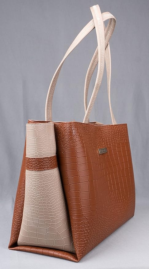 Dual Tone Large Capacity Croco Pattern Tote Handbag