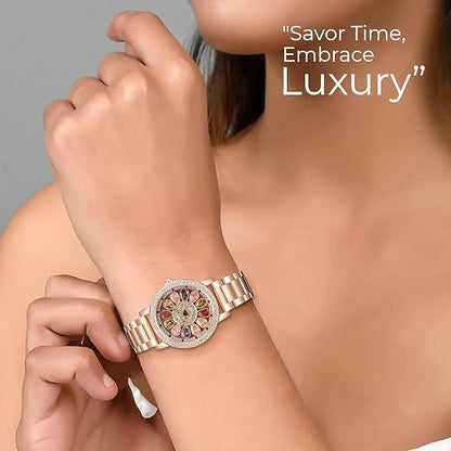 Alloy Steel Flora Watch Multicolor Diamond Rotating Dial