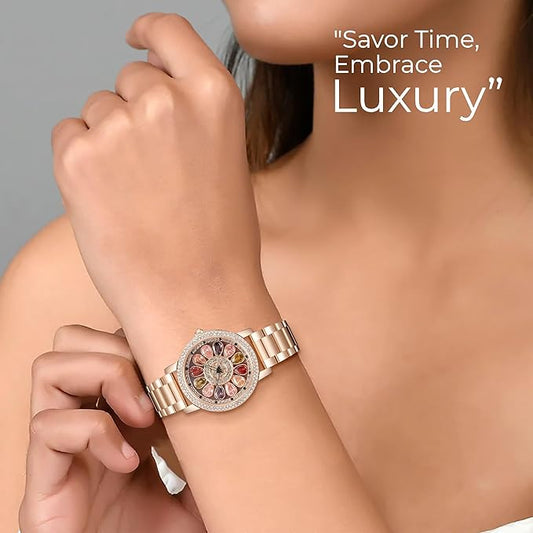 Alloy Steel Flora Watch Multicolor Diamond Rotating Dial
