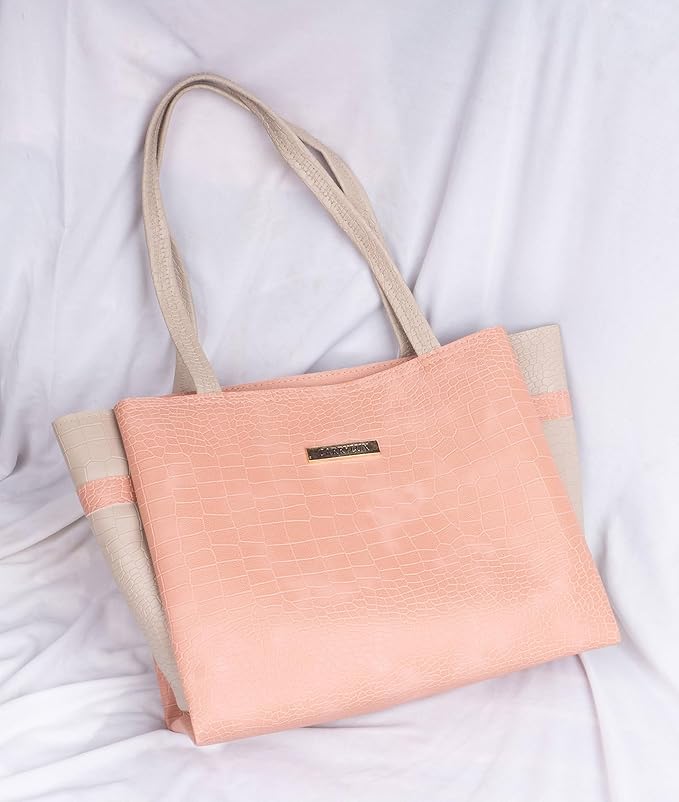 Dual Tone Large Capacity Croco Pattern Tote Handbag
