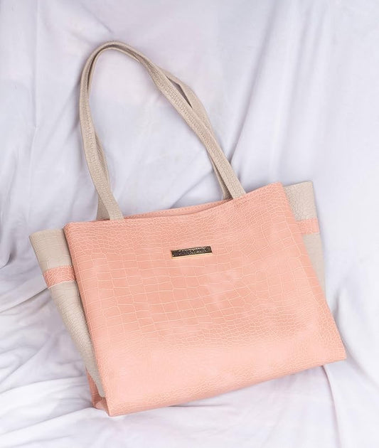 Dual Tone Large Capacity Croco Pattern Tote Handbag