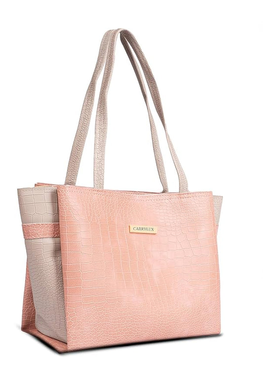 Dual Tone Large Capacity Croco Pattern Tote Handbag