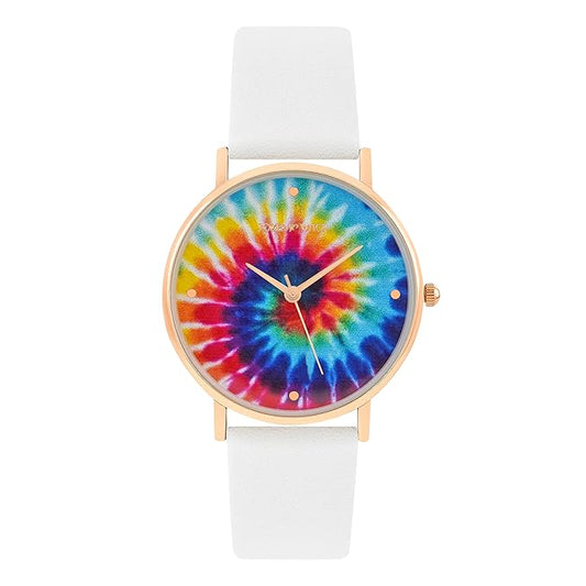Rainbow 36mm Multi-Color Dial 18mm White Faux Leather