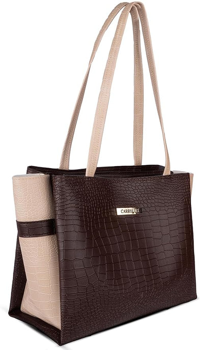 Dual Tone Large Capacity Croco Pattern Tote Handbag