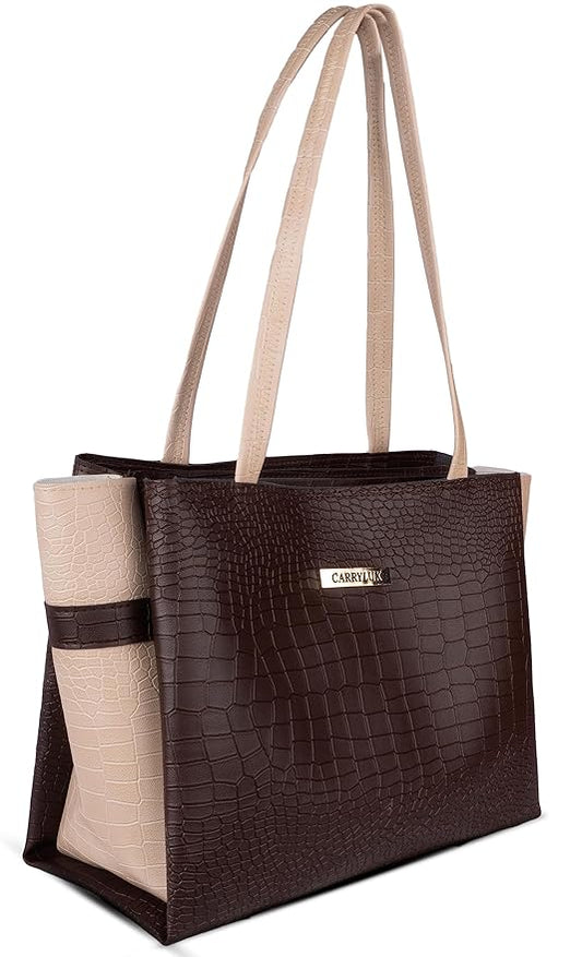 Dual Tone Large Capacity Croco Pattern Tote Handbag