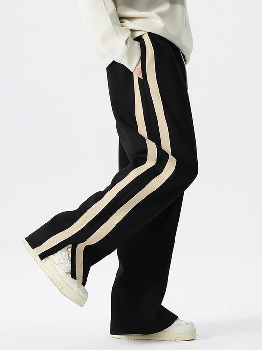 Maniac Mens Colorblock Side Tap Black and Beige Color Baggy Fit Pant