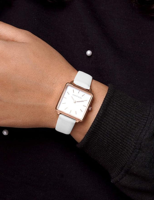 Emily 28mm White Dial 16mm White Faux Leather Strap Watch