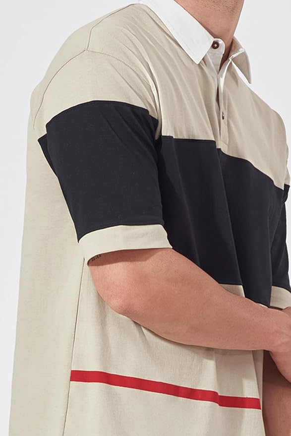 Polo Neck Sleeve Grey and Black Cotton Oversized
