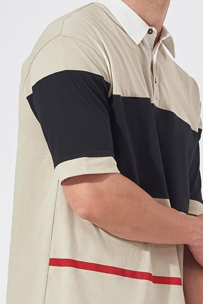 Polo Neck Sleeve Grey and Black Cotton Oversized