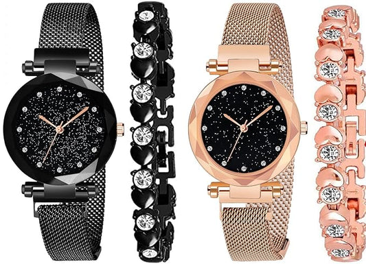 Premium Magnet Strap Analogue Watch combo
