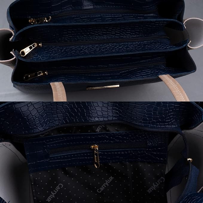 Dual Tone Large Capacity Croco Pattern Tote Handbag