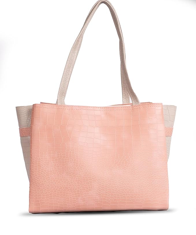 Dual Tone Large Capacity Croco Pattern Tote Handbag