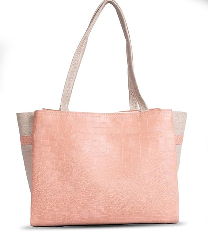 Dual Tone Large Capacity Croco Pattern Tote Handbag