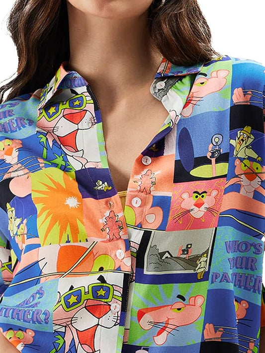 Pink Panther Pattern Half Sleeve Rayon