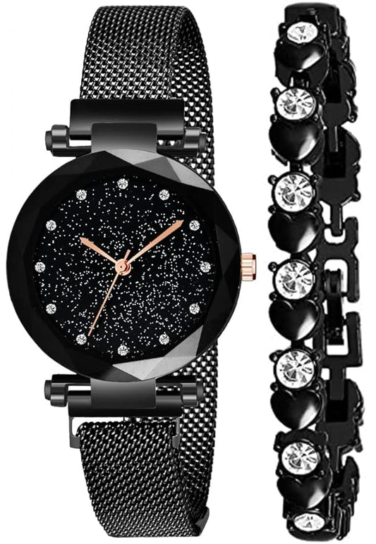 Premium Magnet Strap Analogue Watch combo
