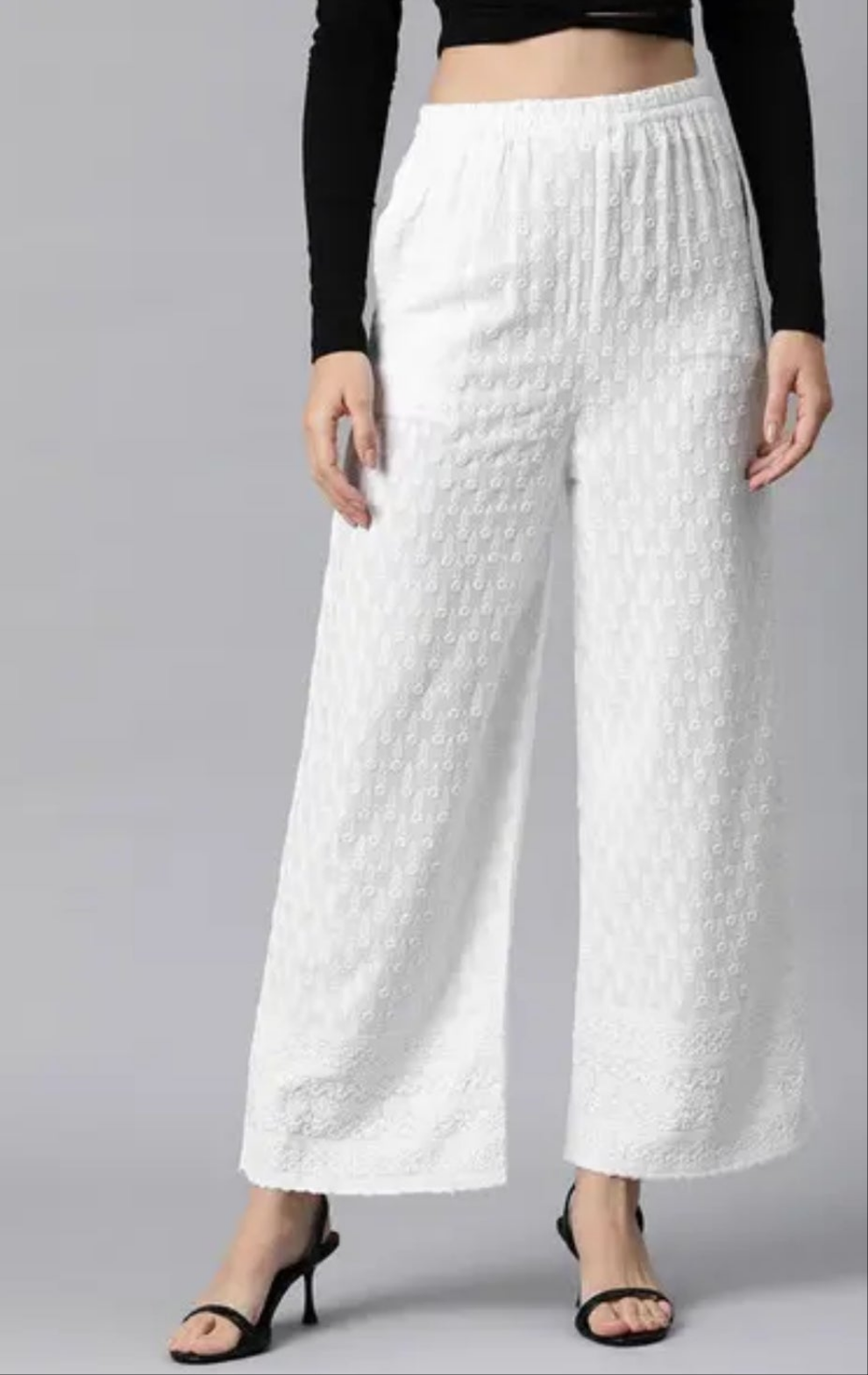 Embroidered palazzos with elastic waistband
