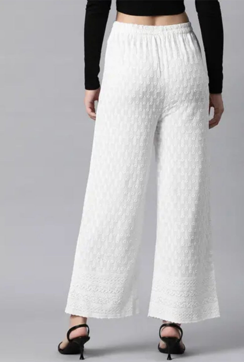 Embroidered palazzos with elastic waistband