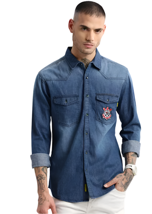 blue denim casual shirt