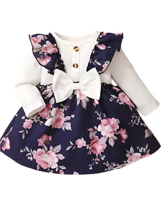 navy blue floral printed detailed frock
