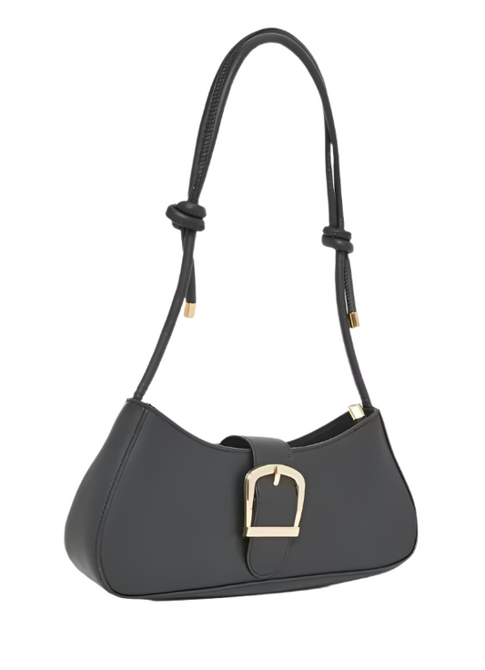 black solid leather handbag
