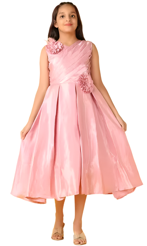 pink solid round neck frock