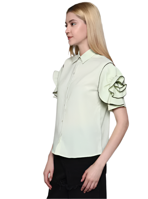 Collar Flower Detail Sleeves Shirt
