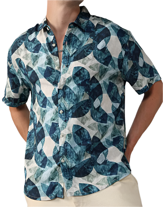 Abstract Print Curved Hem Relaxed Fit Shirt