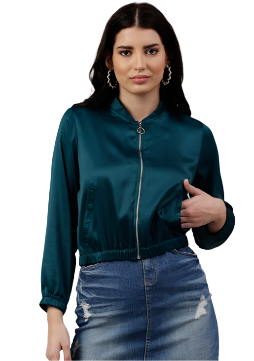 Zip-Front Satin Bomber