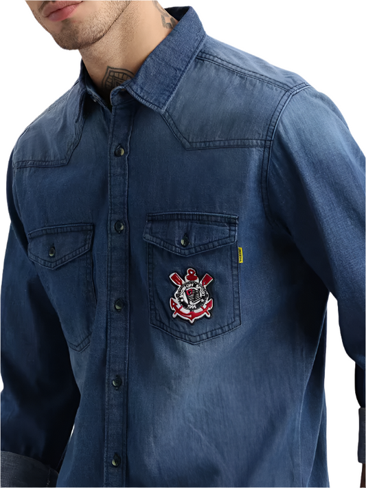 blue denim casual shirt