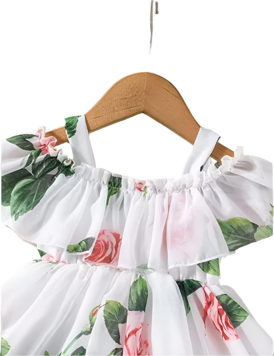 white floral printed cold shoulder frock