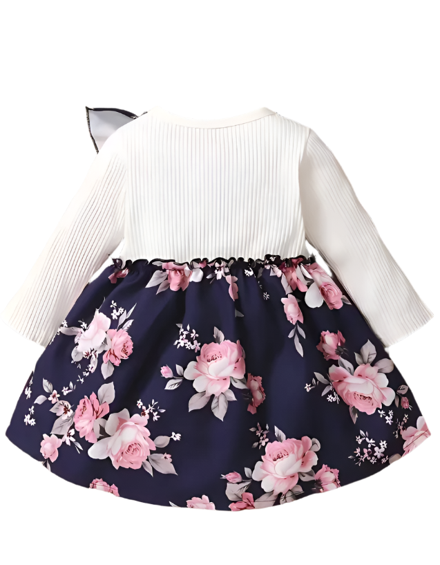 navy blue floral printed detailed frock
