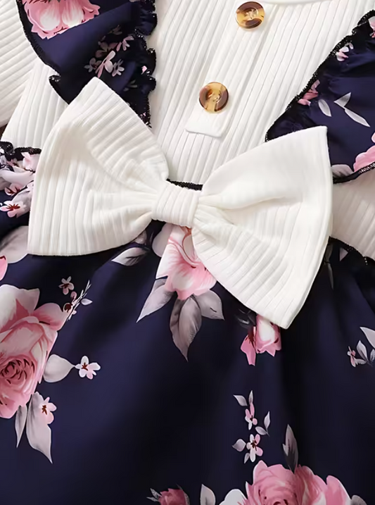 navy blue floral printed detailed frock