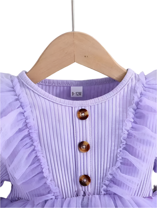 solid ruffle detailed long sleeves frock