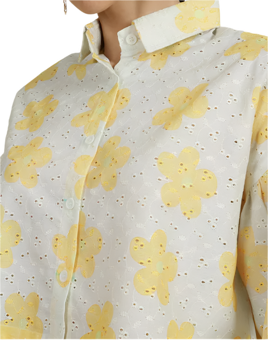 Kimono Sleeve Spread Collar Crop Shirt