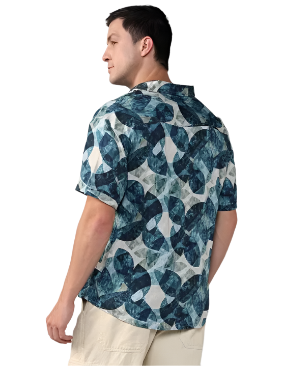 Abstract Print Curved Hem Relaxed Fit Shirt