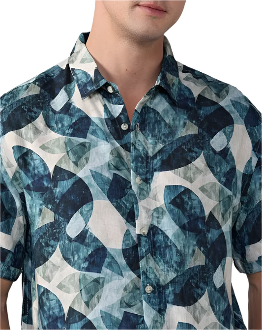 Abstract Print Curved Hem Relaxed Fit Shirt