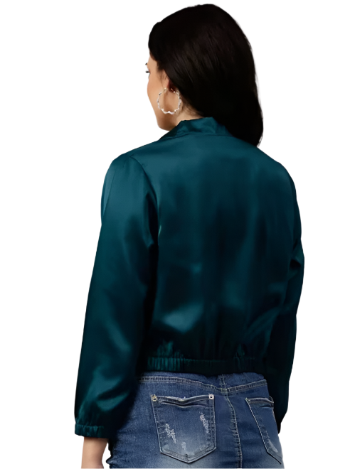 Zip-Front Satin Bomber
