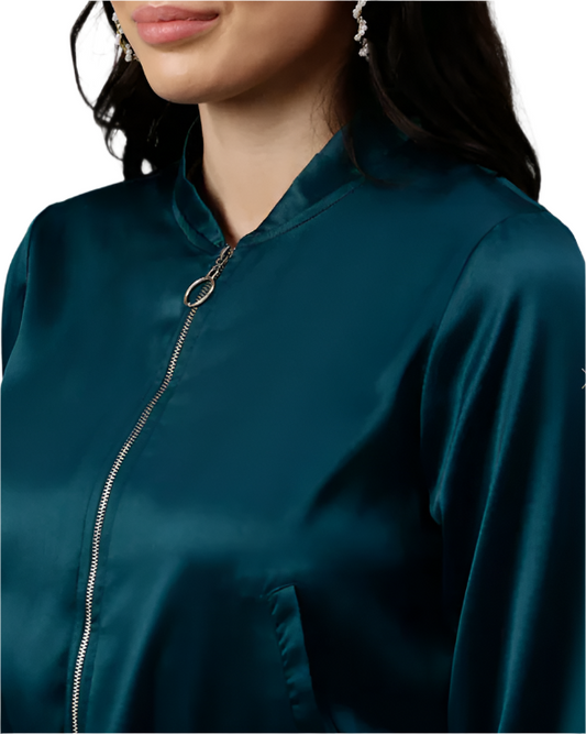 Zip-Front Satin Bomber