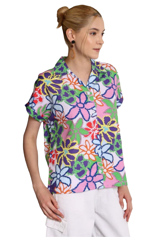Spread collar floral shirt