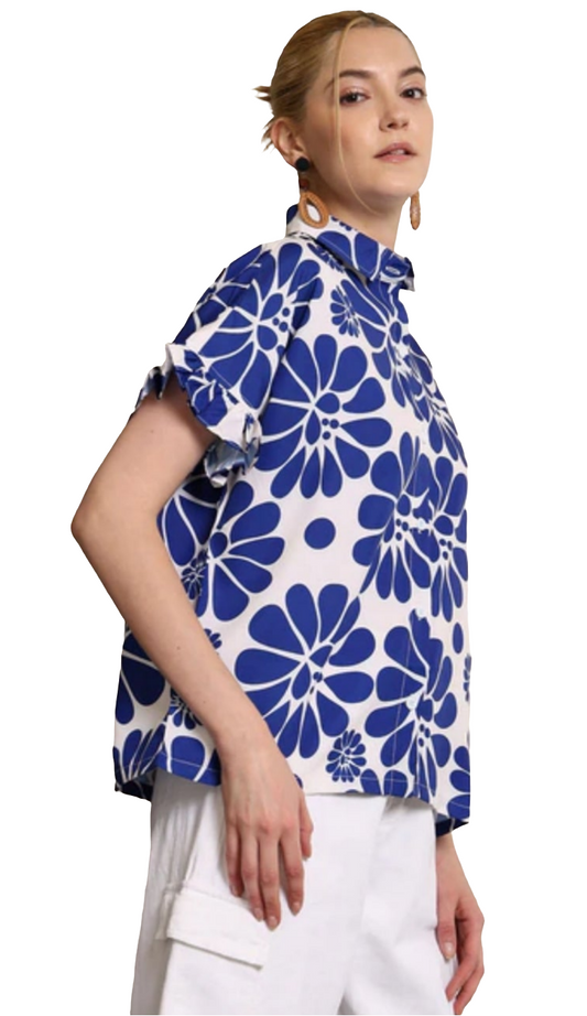 Flounce sleeve floral shirt