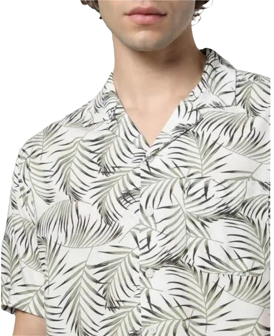Leaf print with patch pocket