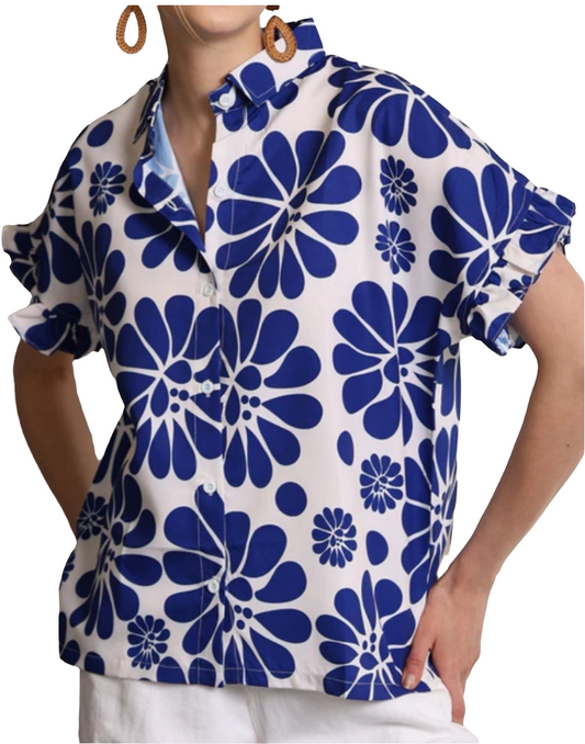 Flounce sleeve floral shirt