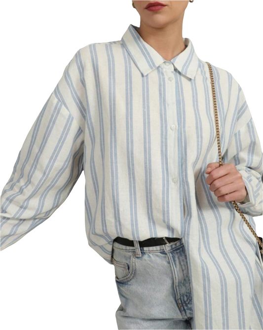 Cutaway collar striped shirt